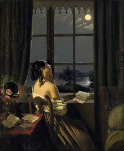 Cette jeune femme observe le clair de lune de sa fenêtre. Qui a peint cette douce oeuvre classique ?