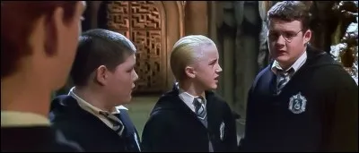 Harry et Ron se sont transformés en Crabbe et Goyle, Drago arrive soudain il regarde bizarrement Goyle (qui est Harry grâce au polynectar) ! Que dit-il à Goyle ?