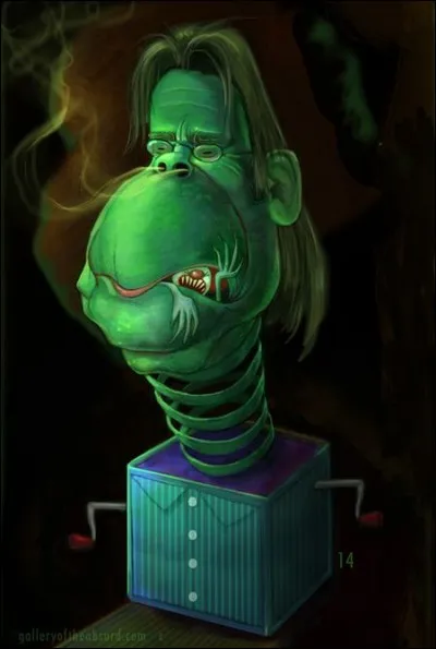 Quelle célébrité est ainsi caricaturée, un peu façon grinch mais en pire... ?