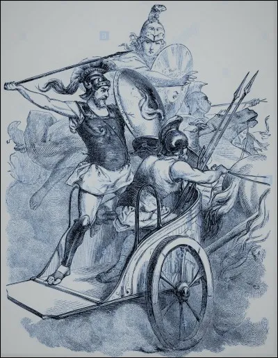 Pendant la guerre de Troie elle saisira les rênes du char de ce héros puis se lança contre Arès et le terrassa d'un coup de lance. Qui est-il ?