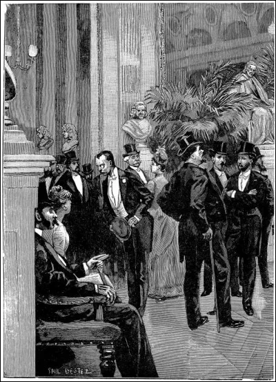 Cette gravure, intitulée Réception au Club, semble représenter trait pour trait (si l'on en retire les dames) une scène du film... ?