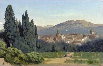Est-ce une veduta de l'Ottocento ?

Oui, du second Grand Tour de Camille Corot, une vue prise des Jardins Boboli. Vous voyez bien l'Apennin septentrional et vous devinez la colline de [...]. 
C'est, d'ailleurs, là-haut que E.M. Forster a fait emmener, en carrosse, son héroïne Lucy Honeychurch, accompagnée d'un groupe plutôt hétéroclite.