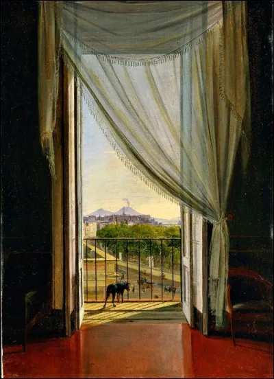 Franz Luwig Catel a peint cette fenêtre ouverte sur ... ? Regardez bien le fond de la vue pour trouver la ville...