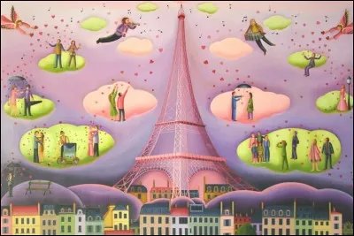 Le peintre naïf Henri Bruel a réalisé ce joli tableau transformant une ville active et dure en un paysage de rêve. Où est-on ?