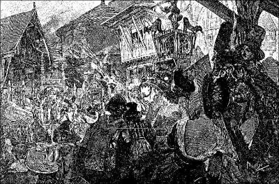 En 1455, l'une de ces pi�ces est jou�e � Abbeville. Ce spectacle peut v�ritablement �tre compar� � nos actuels sons et lumi�re. Il pouvait durer ...