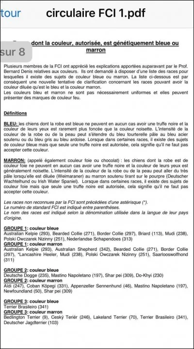 Selon la circulaire de 2009 de la FCI quelle robe ne devrait plus être confirmable ?