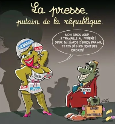 Humour décapant pour l'illustrateur, qui place la Presse à un certain endroit. Dans quelle célèbre affaire passée, a-t-on entendu cette dénomination de "P... de la République" pour la première fois ?
