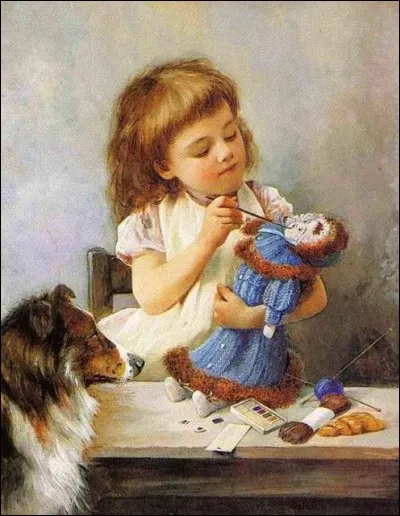 Qui est l'auteur de ce tableau représentant une fillette jouant à la poupée, le matin ?