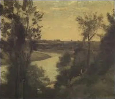 Qui a peint "Une rivière vue de haut entre les arbres" ?