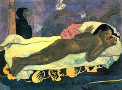 ''Manao Tupapau'' (l'esprit des morts veille) est un tableau peint par un postimpressionniste lors de son premier voyage à Tahiti en 1892. Cette toile représente sa compagne polynésienne de l'époque se nommant Téha'amana (appelée aussi Tehura) nue et allongée sur le ventre, sur des draps blanc cassé recouvrant eux-mêmes un paréo bleu aux motifs floraux jaunes. Quel peintre a dépeint sa concubine ?