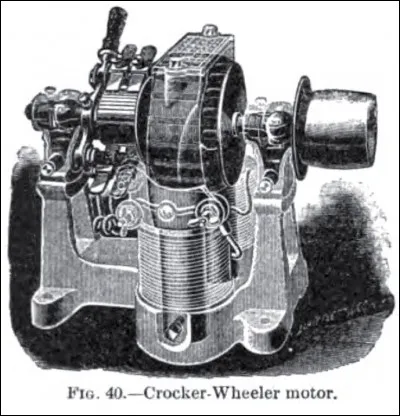 Il a plusieurs inventions à son crédit, ayant en commun l'utilisation et le contrôle de la puissance électrique. Il conçut un élévateur, un ''electric fire engine'' lequel ne devait pas être très sécuritaire et en 1886, il mit au point le moteur que l'on voit ici, soit un éventail électrique. C'est :
