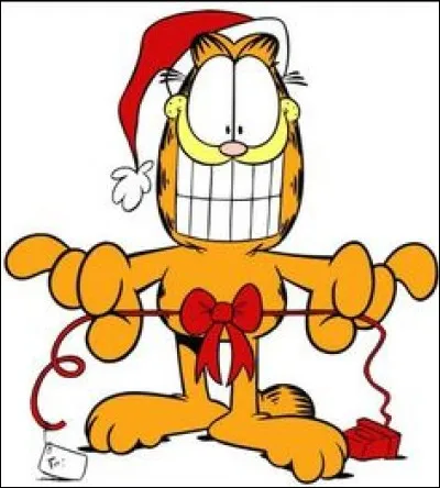 Les chats ont bon coeur : ils aiment les cadeaux pour leur forme et non pour leur contenu et c'est tout ce qui reste du cadeau après leur passage, soit un peu de leur forme. Alors, quel est le nom de ce minet qui dévore la lasagne ?