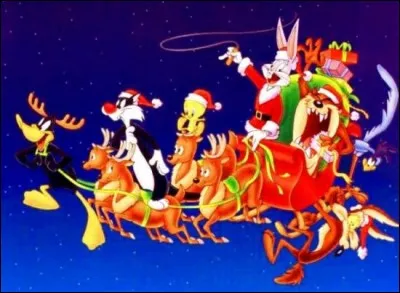 Bugs Bunny a invité aussi des amis comme Daffy Duck, Sylvestre et Titi. Il a trouvé de la place pour Bip Bip, le road runner puis pour Taz, qu'il a assis à ses côtés, pour l'avoir à l'œil.
Il y en a un qu'ils n'ont pas oublié mais que je n'ai pas mentionné : qui est-ce ?