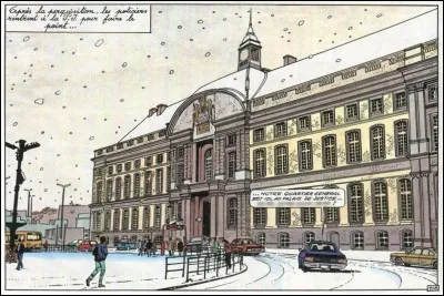 Quel héros de bande dessinée se rend en voiture au Palais des princes-évêques ?