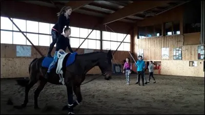 En voltige, deux personnes peuvent être sur le cheval.