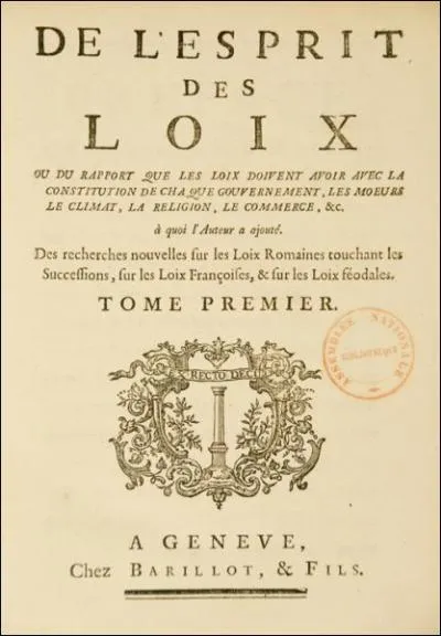 La plus grande uvre de Montesquieu reste cependant  De l'esprit des lois  qui influencera beaucoup la rdaction d'un des textes les plus importants de l'Histoire de France,  savoir ...