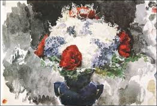Restons un instant dans le domaine des fleurs avec cet artiste russe qui réalisa en 1887 cette aquarelle intitulée '' Fleurs dans un vase bleu''. De ces trois peintres symbolistes originaires de ce pays, lequel a peint cette toile ?