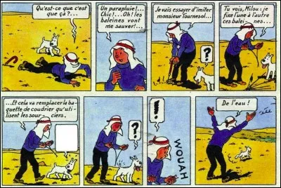 C'est encore un commentaire avisé de Milou que l'on cherche, dans « Tintin au pays de l'or noir ». Lequel est le bon ?