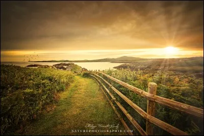 L'endroit est l'entrée au site d'Altar Wedge Tomb dans l'ouest du pays. La photo a été prise en fin d'après-midi et porte le nom de ''Going in the right direction''. 
Quel est ce pays qui d'après le photographe de ce montage, Philippe Sainte-Laud ''respire la beauté et la poésie (...pays qui est) romantique et sauvage ?

Merci d'avoir voyagé avec nous.