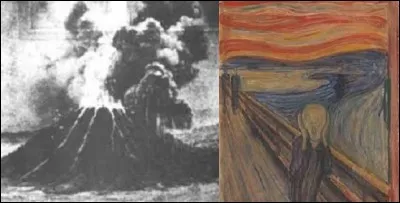 7e position : 
Le 27 août 1883 à 10 h 20 mn une éruption cataclysmique a lieu en Indonésie au niveau du volcan Krakatoa. Cette explosion fit 36 417 victimes et engendra des nuages noctulescents visibles jusqu'en Europe du Nord. Dix ans plus tard, ces nuages seront reproduits dans un célèbre tableau d'un peintre expressionniste intitulé ''Le Cri''. Qui en est l'auteur ?