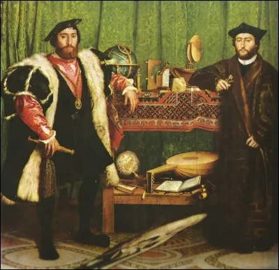 Dans cette toile d'Hans Holbein le Jeune, "Les Ambassadeurs Jean de Dinteville et Georges de Selve", comment est traité le crâne, au premier plan ?