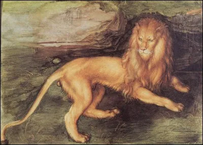 L'artiste allemand Albrecht Dürer est connu pour ses nombreux tableaux, dont plusieurs autoportraits. Parmi eux, se trouve celui d'un lion. 
Mais quel autre animal ce célèbre artiste a-t-il peint ?