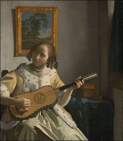 Quel peintre hollandais est l'auteur de ce tableau "Une femme jouant de la guitare" ?