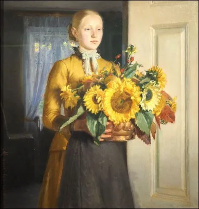 "Jeune fille aux tournesols" est l'uvre d'un peintre scandinave, membre du groupe de Skagen. Lequel ?