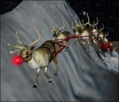Ce renne en tête du traîneau du père Noël s'appelle Rudolph.
