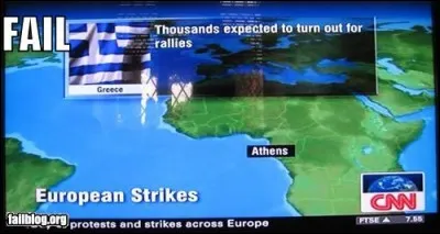 D'accord, il y a une ville nommée Athens quelque part aux USA (en Georgie, non ?). Mais les grèves de Plàka n'ont pas eu lieu ...