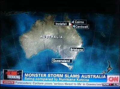 Diable ! Cet ouragan venant du nord a été tellement violent qu'il a déplacé le Queensland vers ...