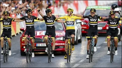 Une très belle arrivée de groupe pour la Team Sky à Troyes. Dans quel domaine exerce le sponsor de l'équipe ?