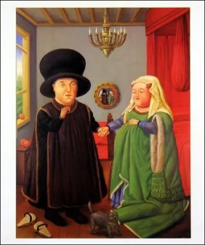 Quel artiste a fait la parodie des Époux Arnolfini" ?