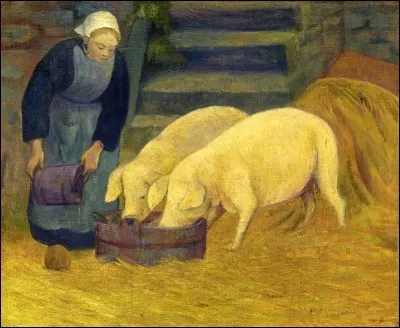 On admire cette "Bretonne donnant à manger aux cochons", toile de :