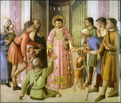 Voici Saint-Laurent distribuant des aumônes aux pauvres de :