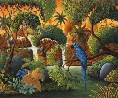Je suis fière d'avoir trouvé ce "Perroquet bleu", magnifique uvre d'art naïf. Qui en est l'artiste ?