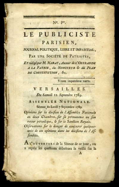Le 12 septembre, Jean-Paul Marat publie le premier numéro du « Publiciste parisien ». Mais, à partir du 16 septembre, il change de nom. Quel nom lui a-t-on attribué ?