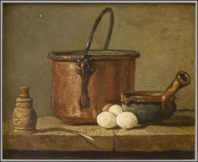 Qui a peint "Ustensiles de cuisine, chaudron, poêlon et oeufs" ?