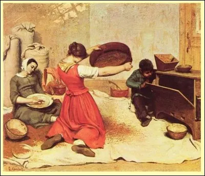 Sur le tableau « Les cribleuses de blé » de Gustave Courbet, on aperçoit, au centre et de dos, une jeune femme portant une robe rouge, agenouillée, en train de cribler des grains de blé au moyen d'un ustensile. Comment s'appelle cet outil ?