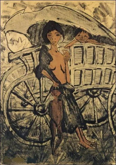 Qui est l'auteur du tableau "La Gitane et l'Enfant dans la voiture à bâche" ?