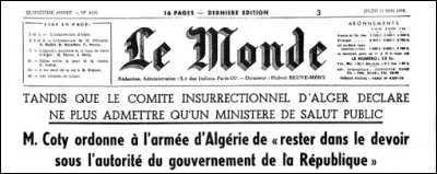 Quelle conséquence politique majeure en France métropolitaine, cette crise de mai 1958 engendre-t-elle ?