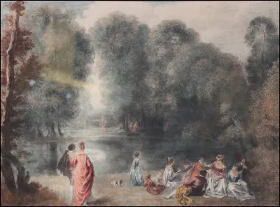 Qui est le peintre de cette "Fête galante au bord d'un lac" ?