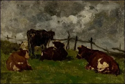 Qui a peint ces "Vaches couchées près d'une barrière" ?