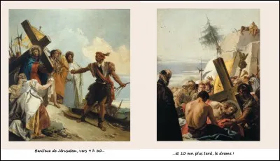 Giandomenico Tiepolo, en 1737, nous montre deux scènes bibliques, mais il a occulté un détail, lequel ?