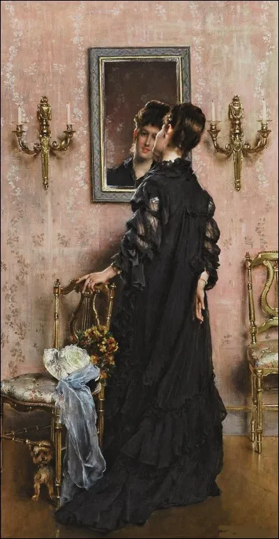 Encore un joli modèle et miroir sur ce tableau signé par :