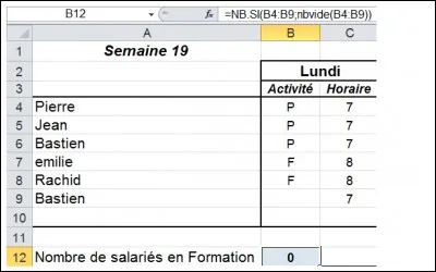 Dans la capture d'écran jointe, pourquoi la formule employée retourne-t-elle la valeur 0 ?