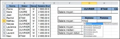 Pour déterminer une moyenne des valeurs en fonction d'un critère (ici les hommes) il faut utiliser la fonction...