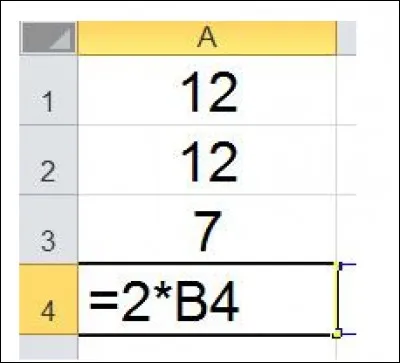 Si on copie la formule =2*B4 de A4 en A5, quelle formule obtient-on en A5 ?