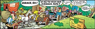 Que peux-t-on dire du conducteur du véhicule précédant celui d'Astérix et Obélix ?