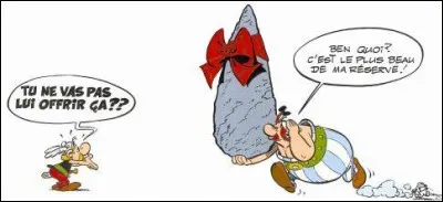 Dans "Obélix et Compagnie" quel est le cadeau que le village offre à Obélix pour son anniversaire ?
